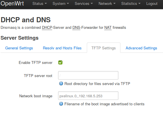 TFTP settings in OpenWRT