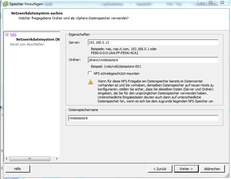 Vmware attatch nfs datastore