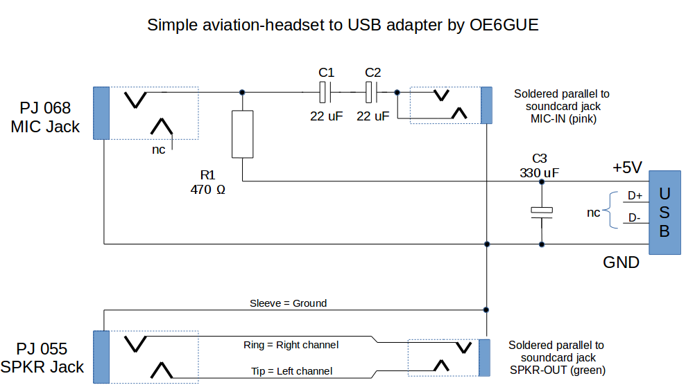 Aviationheadset2usb schematic mod