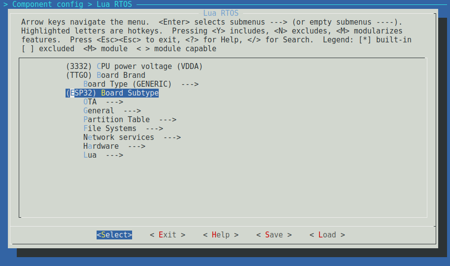 Menuconfig boardsettings